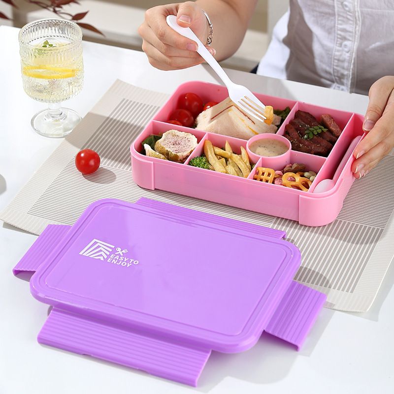 Student Minimalist Compartment Large Capacity Lunch Box Microwave Safe Heating Bento Box with Cutlery