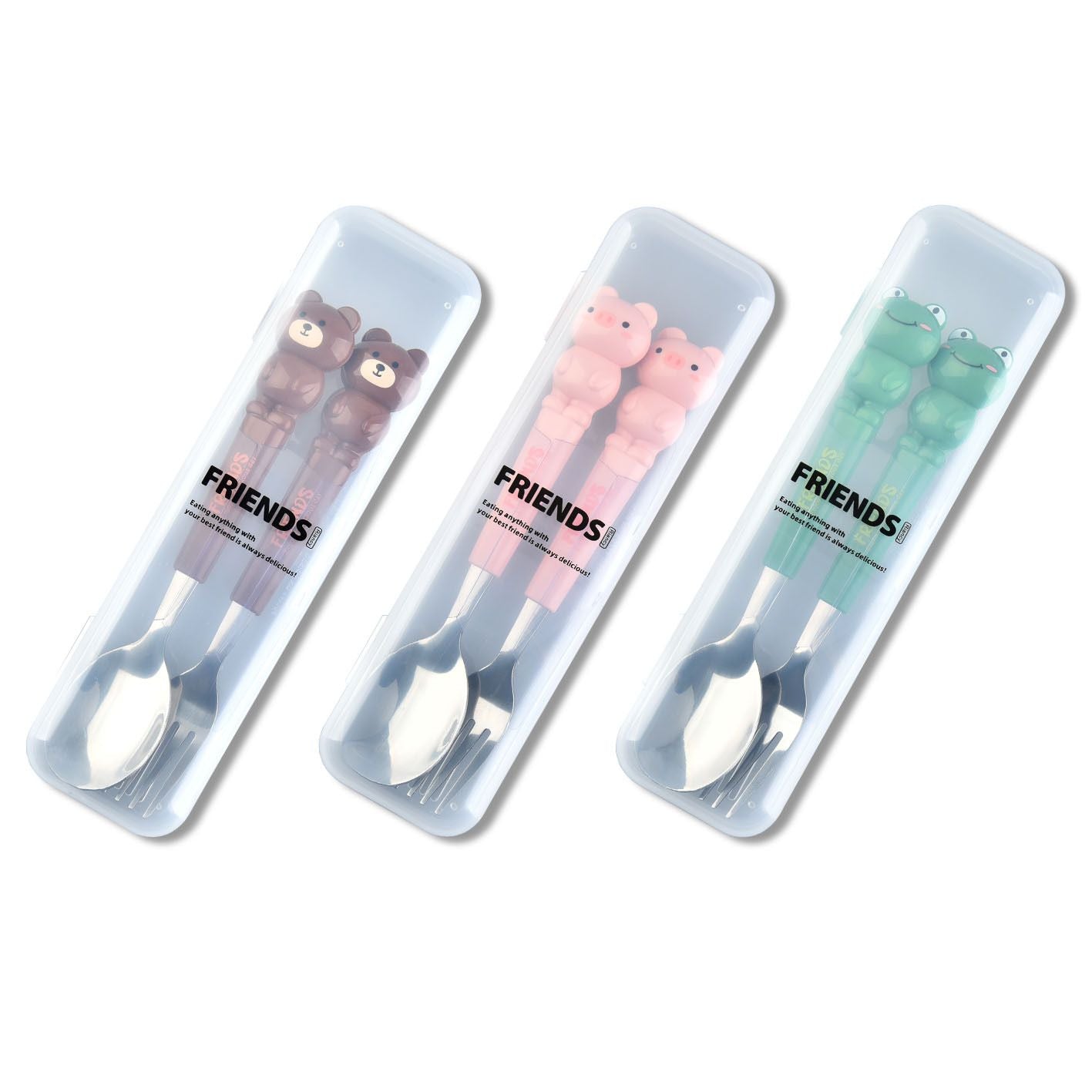 Cartoon Little Bear Frog Stainless Steel Tableware Set Student Spoon and Fork Set 2-Piece Set Storage Portable Travel