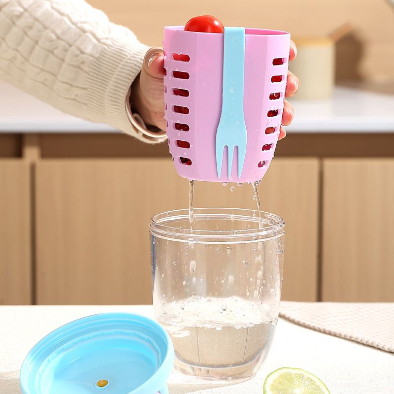 INS Salad Cup Picnic Fruit Cup Student Oatmeal Cup Office Worker Portable Yogurt Cup Double-Layer Draining