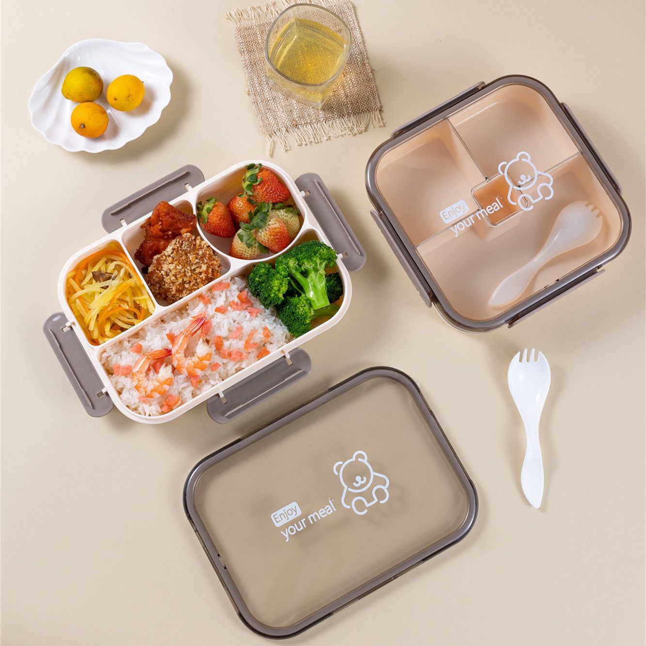 Cartoon Minimalist Square Compartment Student Lunch Box Microwave Safe Office Worker Lunch Bento Box Food Container