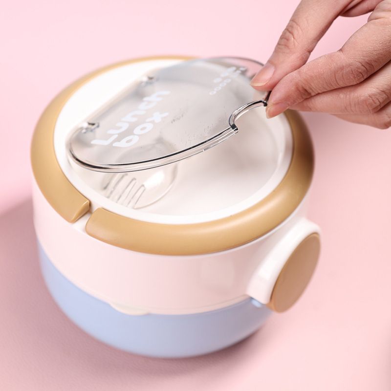 Minimalist Double-Layer Stainless Steel Lunch Box Sauce Box Student Office Worker Portable Lunch Bento Box with Cutlery