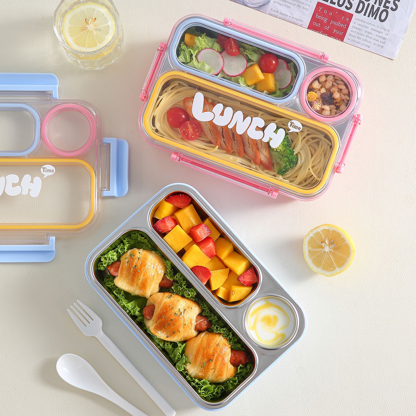 Stylish Student 304 Stainless Steel Compartment Lunch Box Office Worker Portable Buckle Lunch Bento Box Food Container