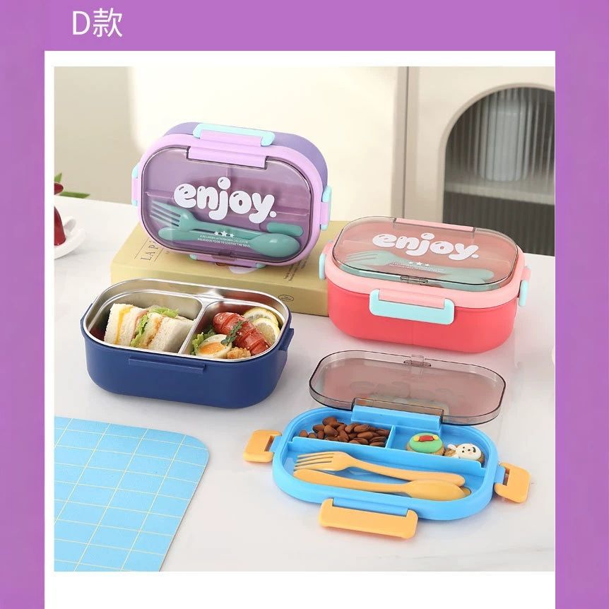 Student Portable Plastic Lunch Box and Water Cup Set Office Worker 304 Stainless Steel Compartment Lunch Bento Box with Cutlery