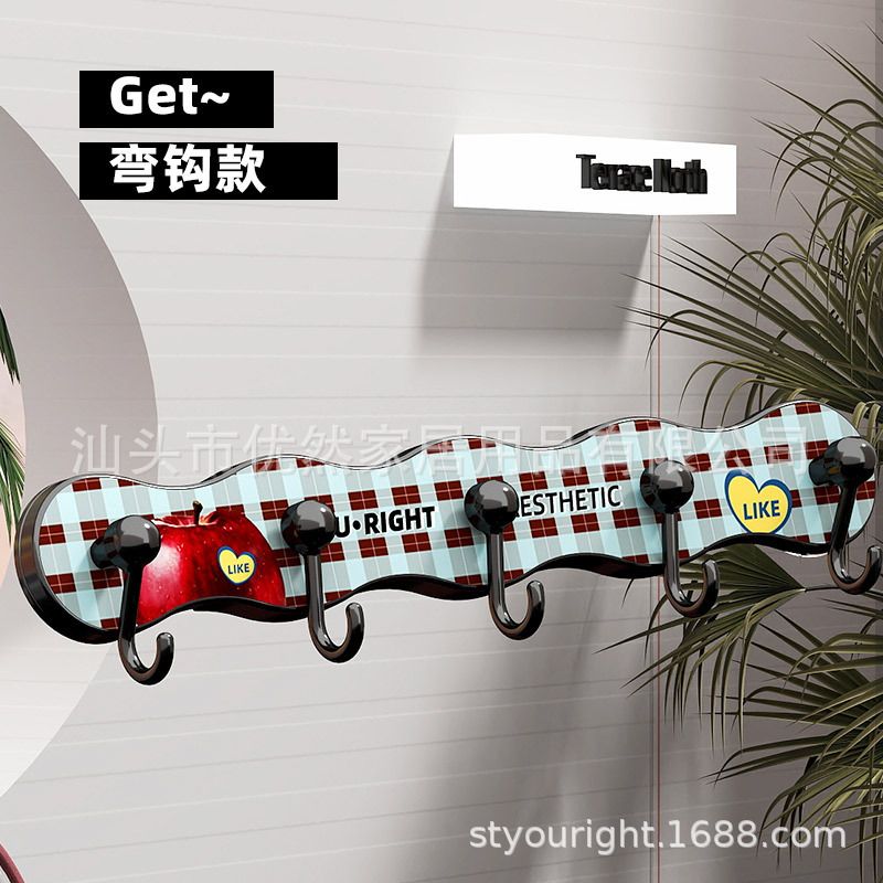 Household Bathroom Bathroom No-Drill Hook Bedroom Behind Door Clothes Bag Storage Student Dorm Multi-Hook Strip