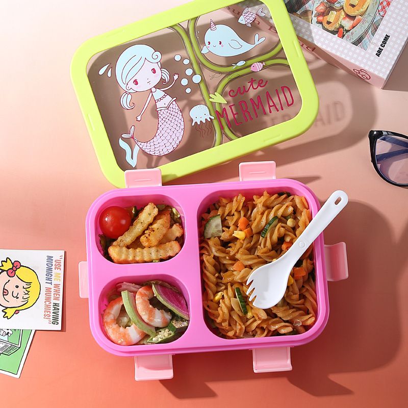 Cartoon Cute and Fun Kids Compartment Lunch Box with Cutlery Student Microwave Safe Takeout Lunch Box Food Container