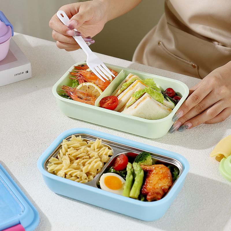 Fiambrera Bento de acero inoxidable 304 al por mayor, recipiente portátil para preparación de comidas