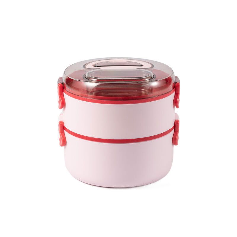 Minimalist Student Double-Layer Round Stainless Steel Lunch Box Office Worker Lunch Bento Box Microwave Safe Heating with Handle