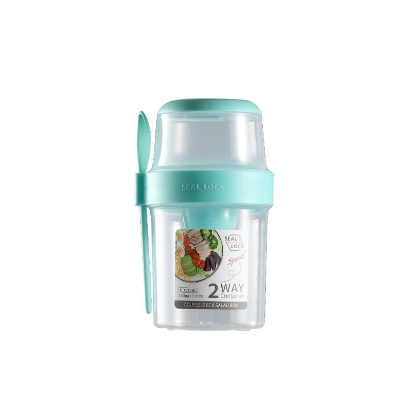 Trending Portable Light Double-Layer Plastic Salad Cup Student Breakfast Cup Portable Fruit Cup Fork Sauce Box