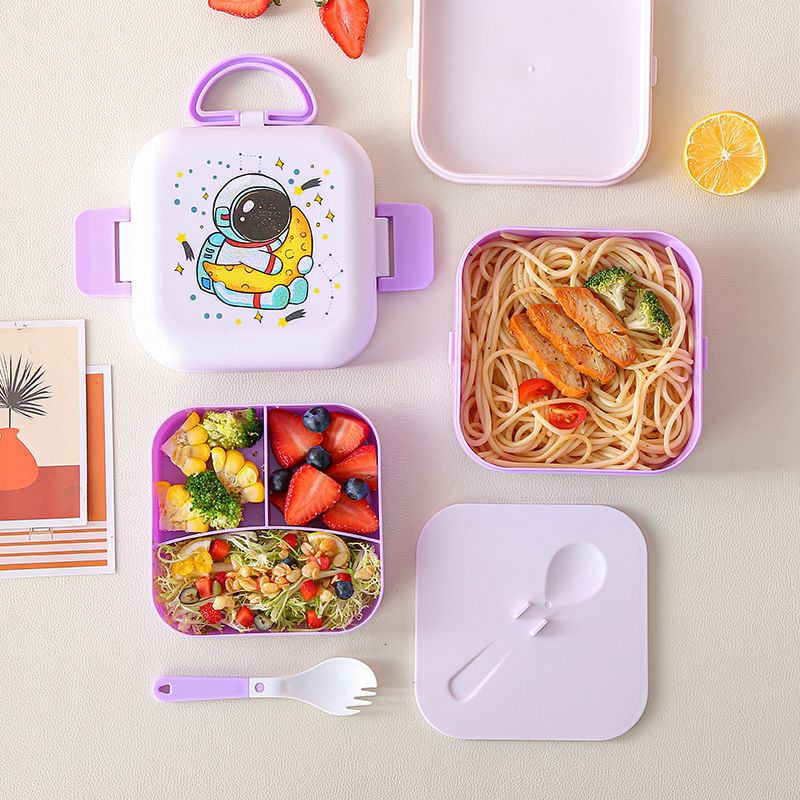 Cartoon Square Double-Layer Student Lunch Box Outdoor Portable Light Food Container Office Worker Lunch Bento Box