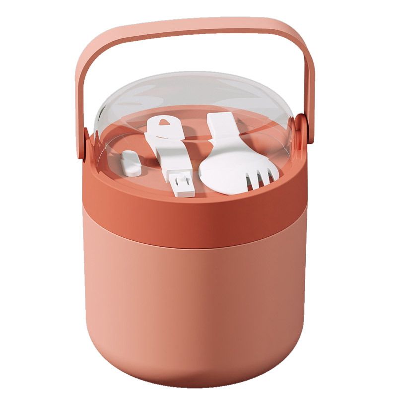 Minimalist Student Portable Plastic Soup Cup and Porridge Jar with Lid Tableware Lunch Box with Handle Dessert Round Food Container