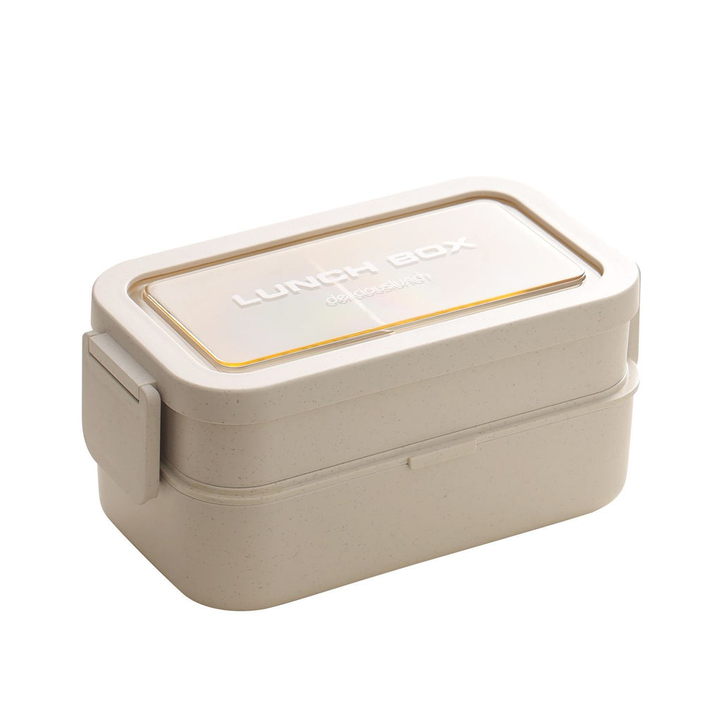 Student Wheat Japanese Style Double-Layer Lunch Box Large Capacity Office Worker Minimalist Lunch Bento Box Microwave Safe Heating Food Container