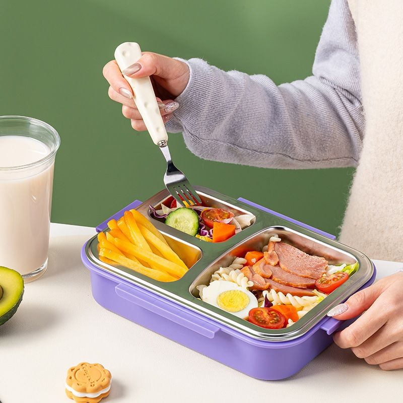 Office Worker 304 Stainless Steel Compartment Lunch Box Student Cafeteria Takeout Lunch Box Buckle Bento Box Large Capacity