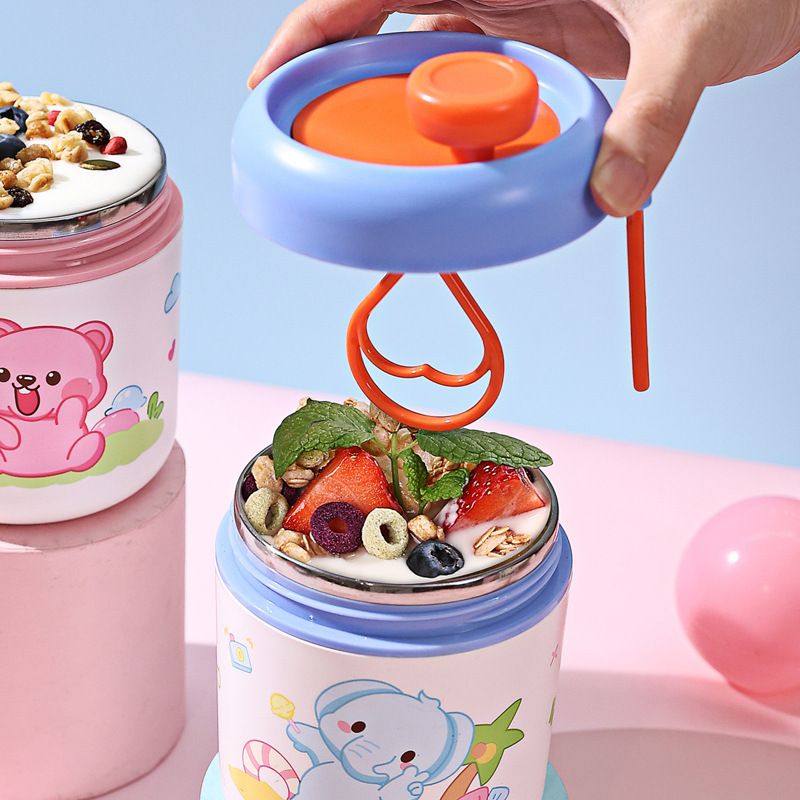 Office Worker 304 Stainless Steel Portable Porridge Jar Soup Cup Student Cartoon Milk Cup Oatmeal Cup with Lid