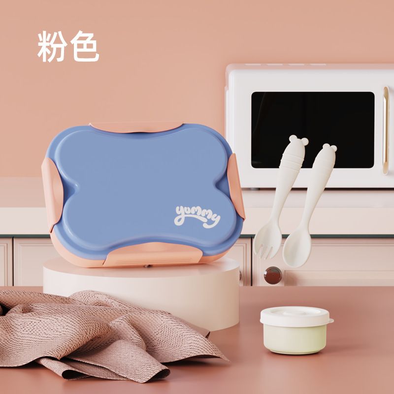 Minimalist Student Buckle Compartment Lunch Box Large Capacity Office Worker Rectangular Lunch Bento Box with Cutlery