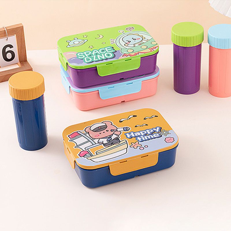 Fiambrera de plástico bento al por mayor, diseño de dibujos animados para marcas de preparación de comidas