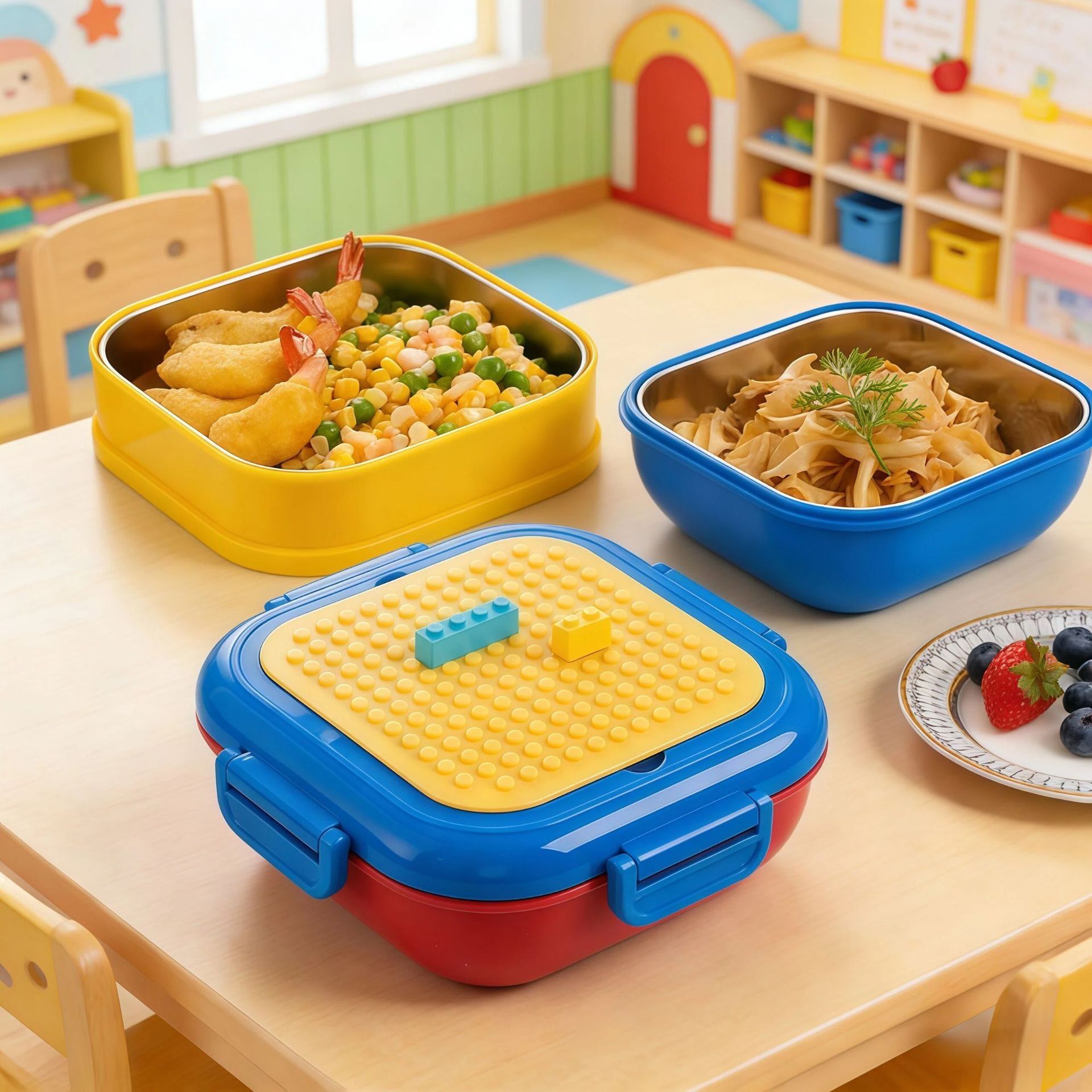 Fiambrera Bento de Acero Inoxidable 304 al por mayor, para la escuela y la oficina, de dibujos animados