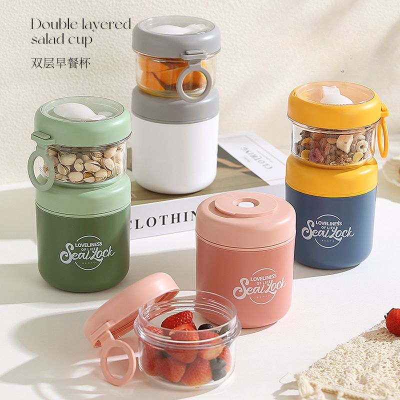 Office Worker Portable 304 Stainless Steel Large Capacity Transparent Soup Cup and Porridge Jar Student Oatmeal Cup Salad Cup