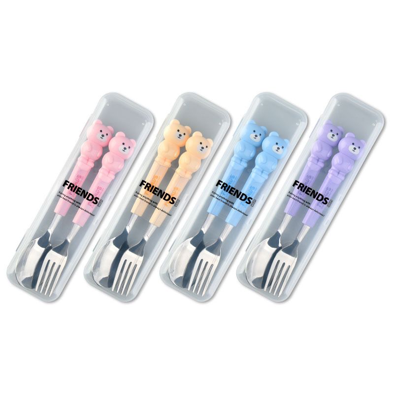Cartoon Dinosaur Kids Stainless Steel Tableware Set Portable Outdoor Travel Student Spoon Fork 2-Piece Set Gift