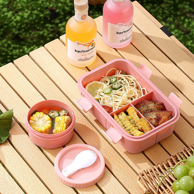 Office Worker Plastic Compartment Buckle Lunch Box Microwave Safe Student Lunch Bento Box Soup Bowl Food Container