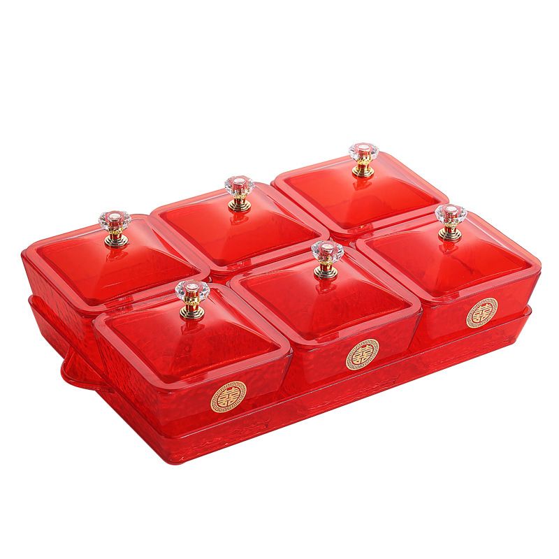 Living Room Household Compartment Candy Plate Snack Dessert Candy Box with Lid Festive Nuts Sunflower Seeds Dried Fruit