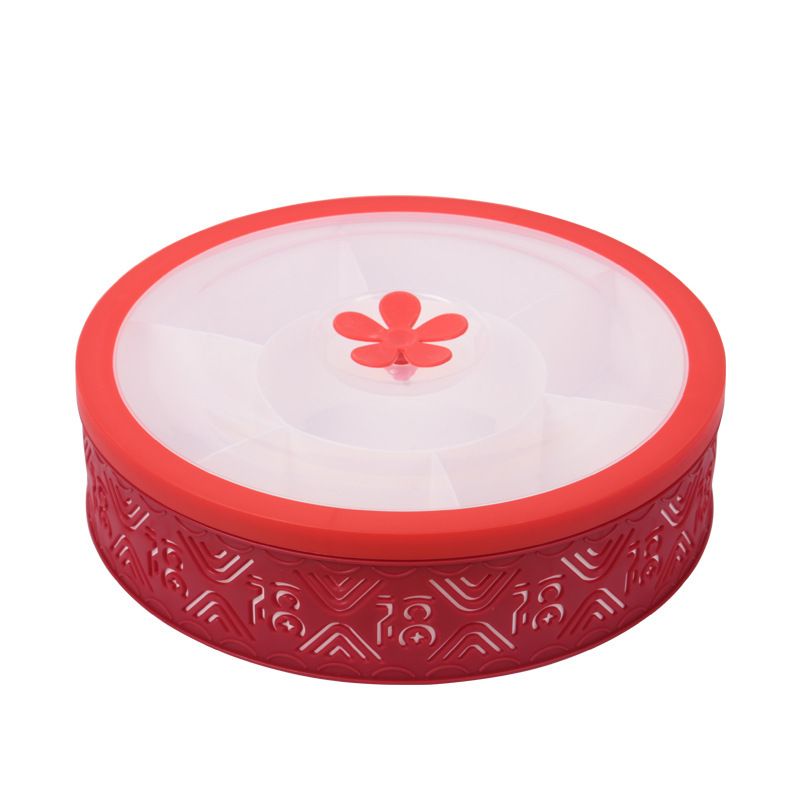 New Year Festive Compartment Candy Box Transparent Round Plastic Snack Box Nuts Sunflower Seeds Almonds Storage Box