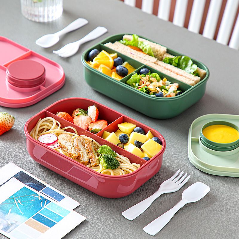 Minimalist Office Worker Large Capacity Compartment Buckle Lunch Box Student Lunch Bento Box Microwave Safe with Cutlery