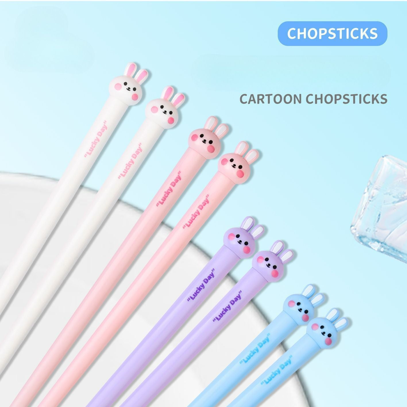 Creative Household Cartoon Rabbit Student Plastic Chopsticks Kids Cute Eating Chopsticks Gift