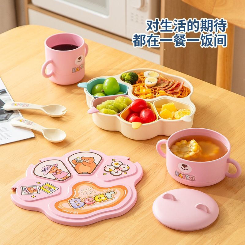 Cartoon Cute and Fun Cat Paw Kids Dining Plate with Spoon and Fork Kindergarten Baby Dining Plate Eating Tableware Set