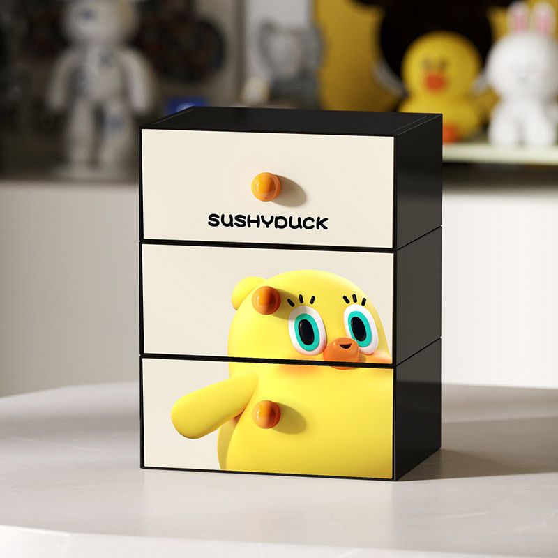Student Dorm Cartoon Duckling Desktop Drawer Storage Box Stationery Cosmetics Organizer Rack Perler Beads Organizer Box