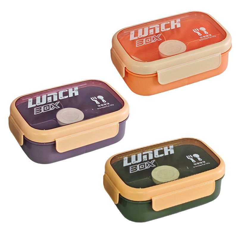 Student Minimalist Plastic Compartment Lunch Box and Water Cup Set Microwave Safe Heating Lunch Bento Box Sauce Box Tableware