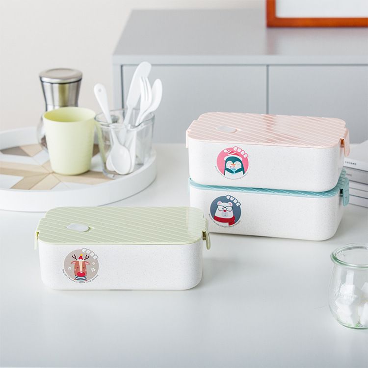 Minimalist Student Wheat Plastic Lunch Box Microwave Safe Office Worker Lunch Bento Box Portable Food Container