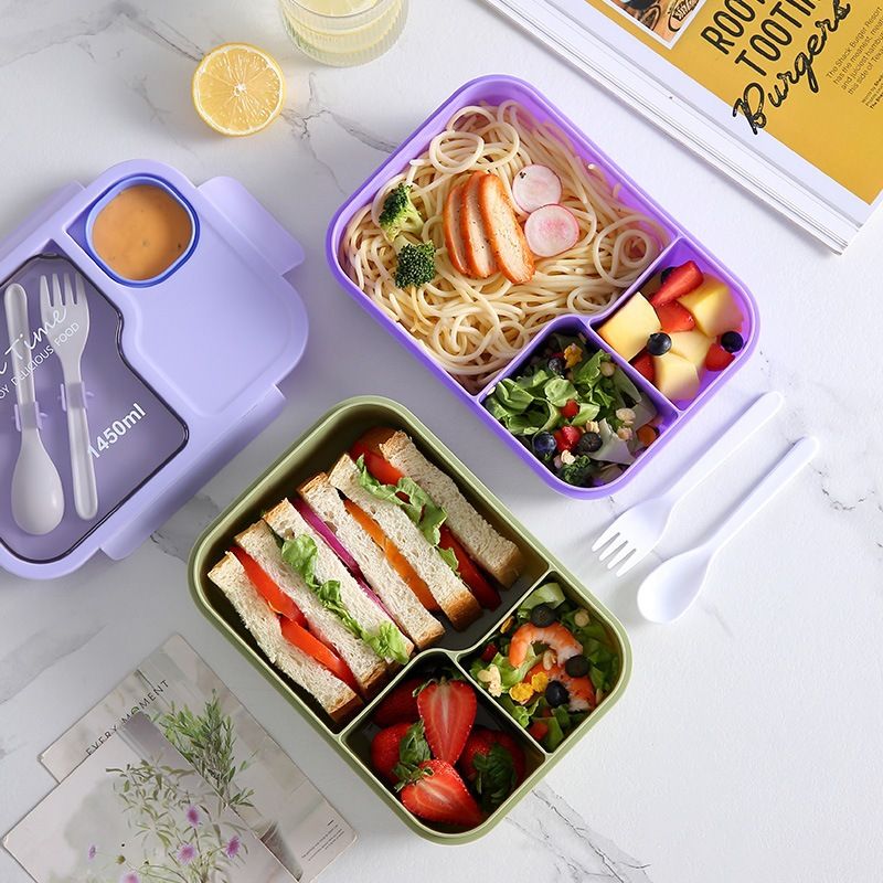 Student Plastic Lunch Box Japanese Style Office Worker Bento Box Meal Prep Microwave Safe with Cutlery Lunch Box