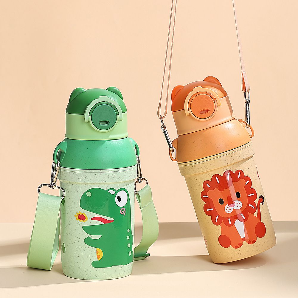 Cartoon Kids Wheat Straw Straw Cup Student Large Capacity Travel Water Bottle Pop-Up Cup Plastic Tumbler Cup