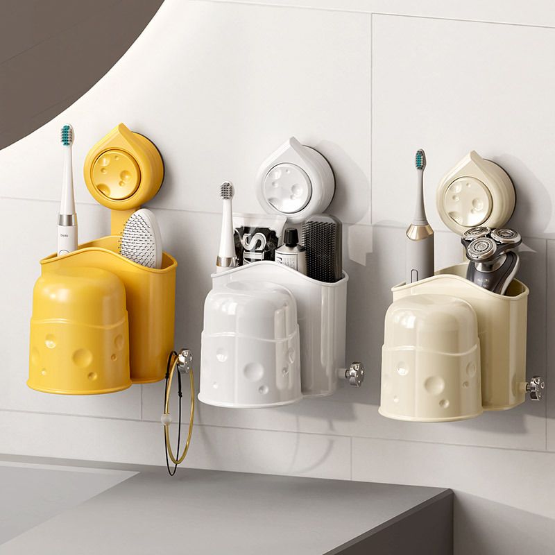 Bathroom Cheese Suction Wash Cup Organizer Rack No-Drill Removable Bathroom Mouthwash Cup Set