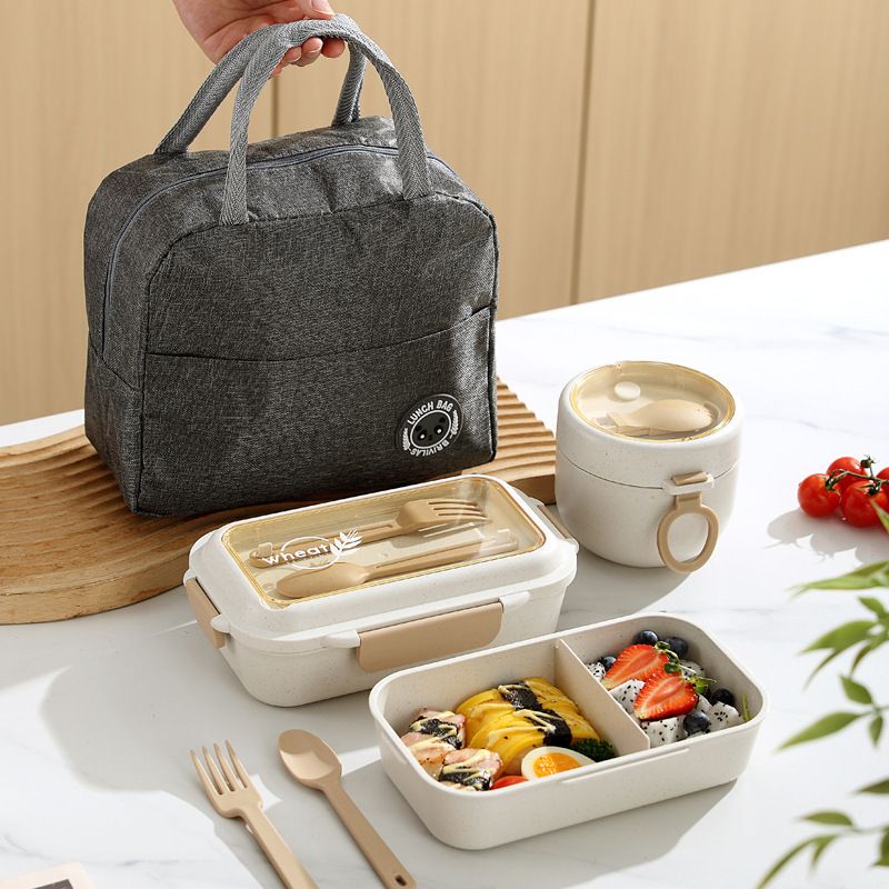Student Japanese Style Lunch Box and Water Cup Set Office Worker Portable Lunch Bento Box Soup Cup with Cutlery