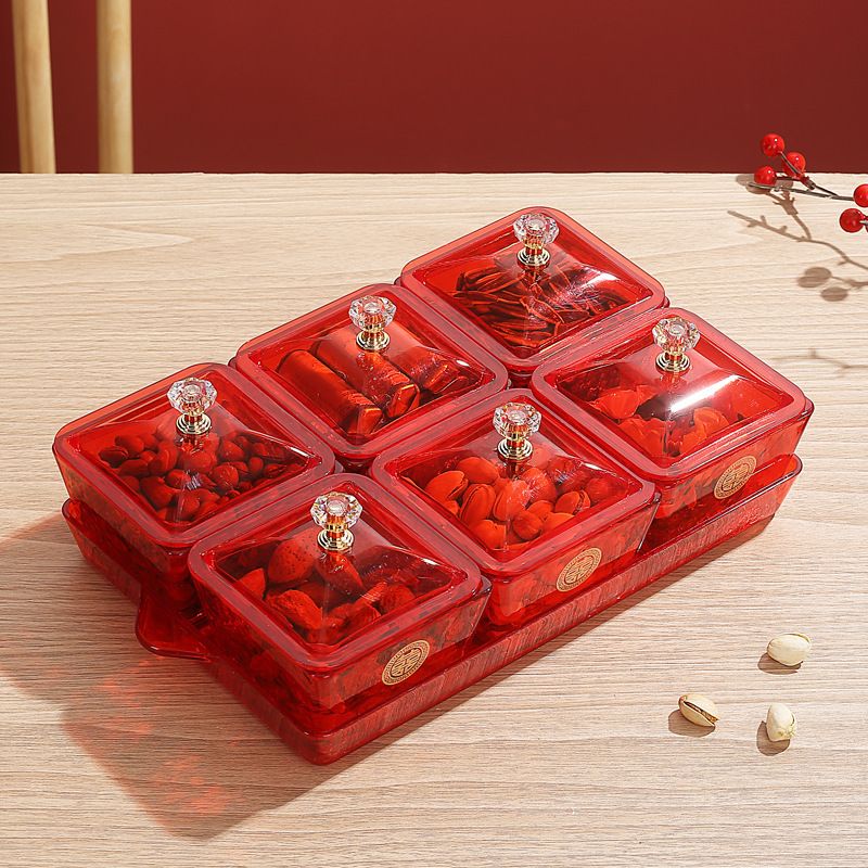 Living Room Household Compartment Candy Plate Snack Dessert Candy Box with Lid Festive Nuts Sunflower Seeds Dried Fruit