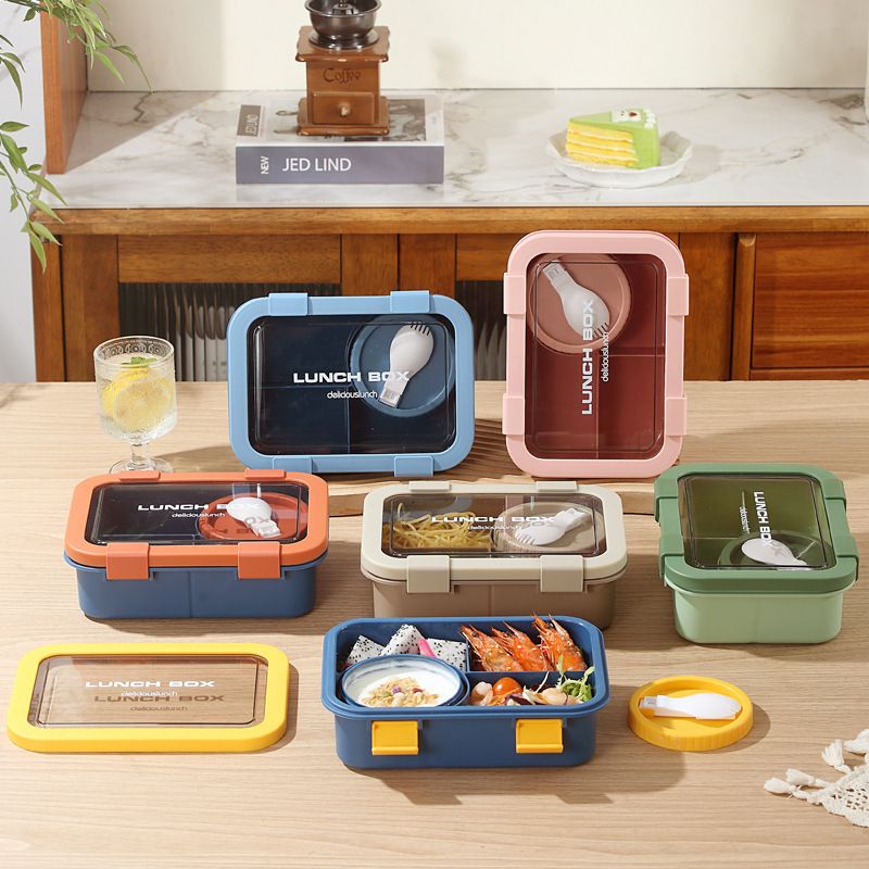 Student Minimalist Compartment Plastic Lunch Box Soup Bowl Office Worker Microwave Safe Lunch Box Food Container