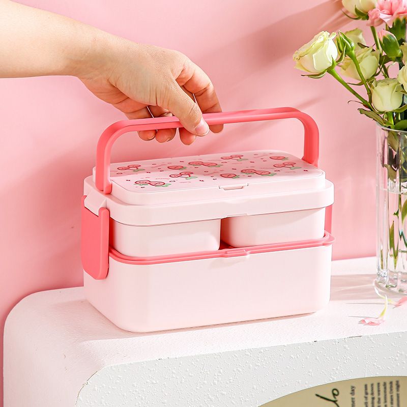 Student Cartoon Japanese Style Double-Layer Lunch Box Office Worker Portable Microwave Safe Bento Box Food Container