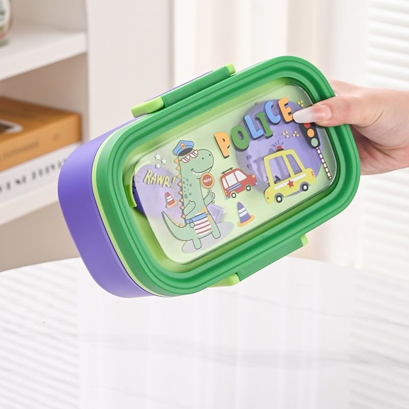 Cartoon 304 Stainless Steel Student Compartment Lunch Box Office Worker Portable Cafeteria Takeout Lunch Bento Box with Cutlery