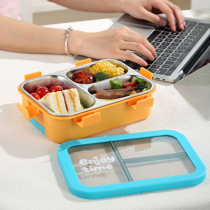 Minimalist Student Rectangular Buckle Compartment Lunch Box Office Worker Cafeteria Takeout 304 Stainless Steel Lunch Bento Box